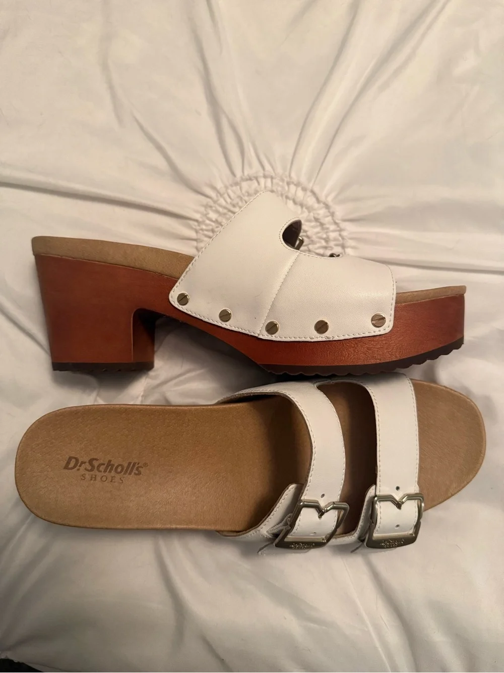 Dr. Scholl's White Double Strap Platform Slide Sandals
